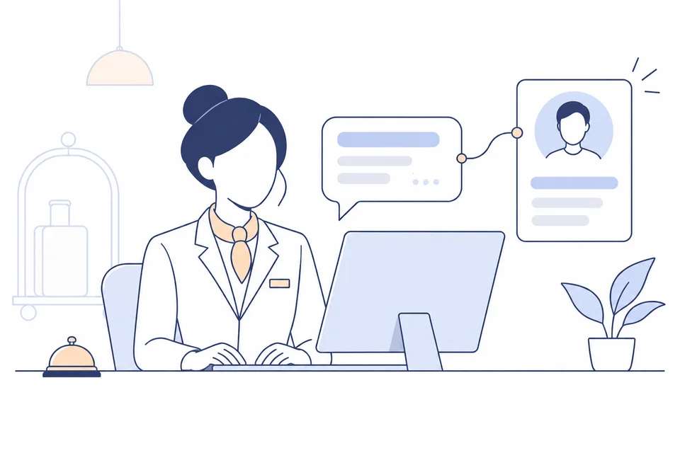Receptionist con una conversazione collegata alla scheda di un contatto