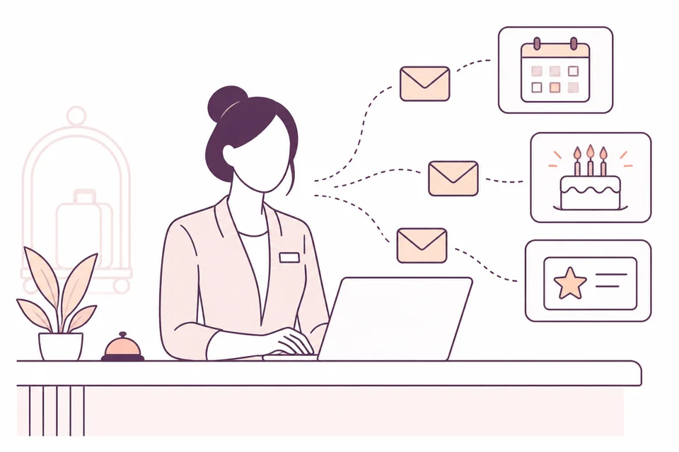 Addetta alla reception con email collegate a calendario, compleanno e livello fedeltà